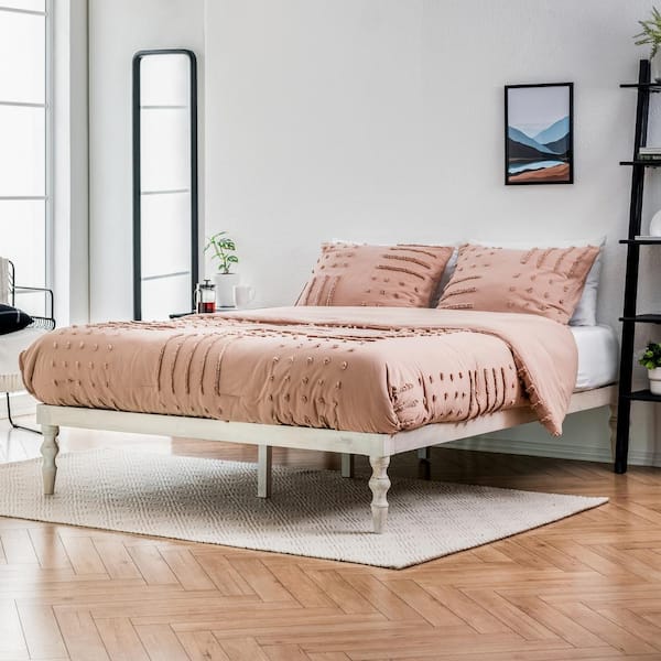 Daarbij waarom Oswald Madeleine Home Rhonda White Wash Natural 61 in. x 81 in. x 13.50 in.  Platform Bed with Easy Assembly MH-BD-11501 - The Home Depot