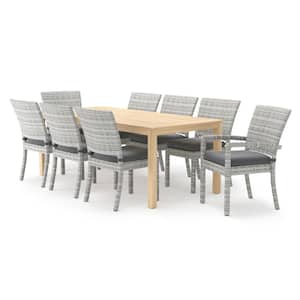 Cannes/Kooper 9-Piece Wood Wicker Outdoor Dining Set with Sunbrella Charcoal Gray Cushions