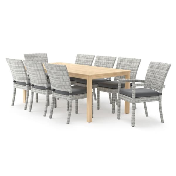 RST BRANDS Cannes/Kooper 9-Piece Wood Wicker Outdoor Dining Set with Sunbrella Charcoal Gray Cushions