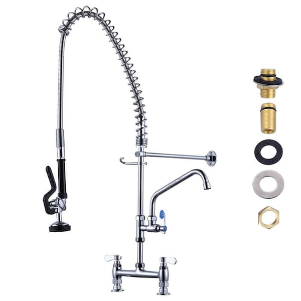 36 in. Commercial Triple Handle Pull Down Kitchen Faucet with Pre Rinse Sprayer in Chrome