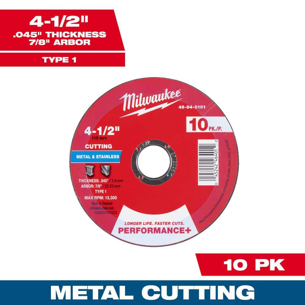 4-1/2 in x .045 in x 7/8 in Performance+ Metal Cut Off Wheel - Type 1 - 10pk price history on PriceWatchPro
