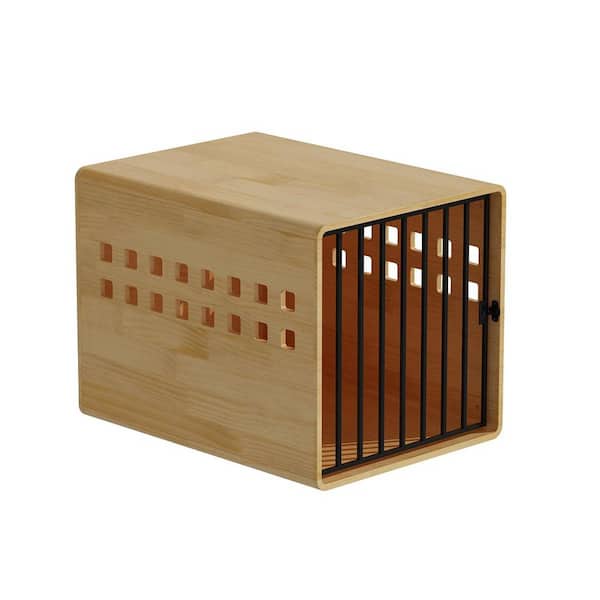 Furniture-Style Wooden Dog Crate End Table with Glossy Finish, Ventilated Design and Metal Door for Dogs up to 100 lbs.
