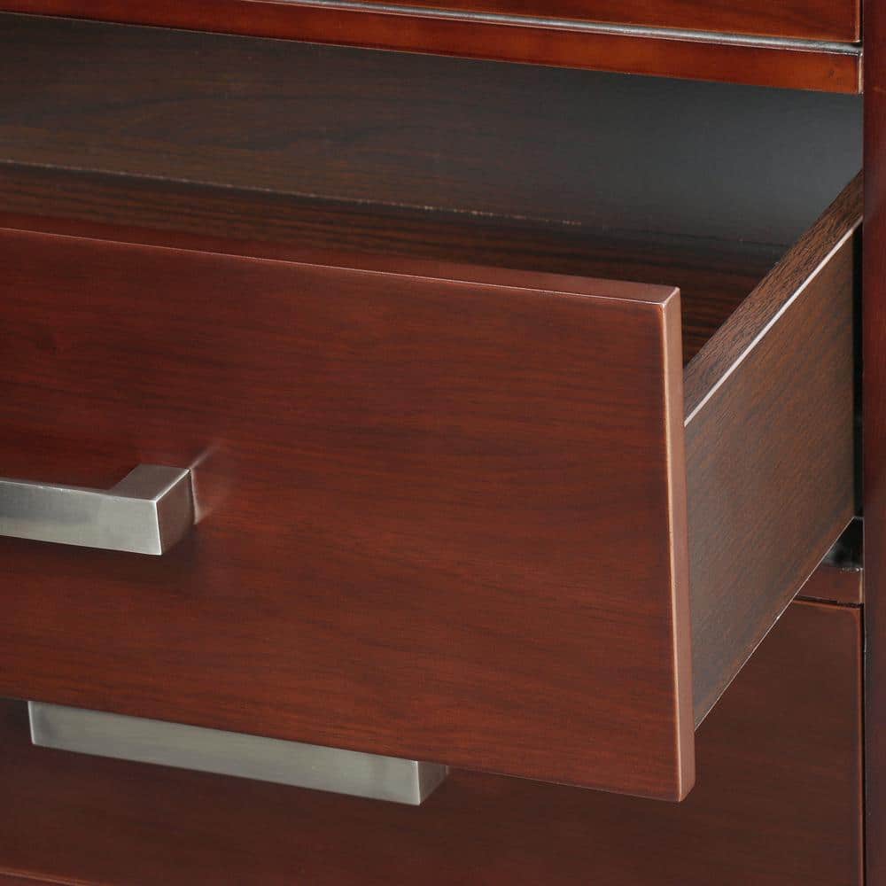 Espresso Solid Wood Freestanding Linen Cabinet with Glass Door