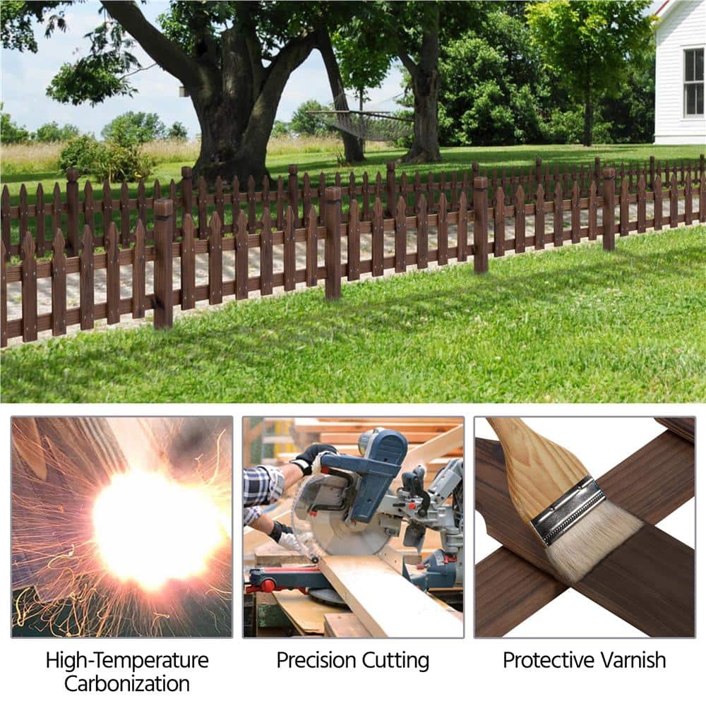 Rustic Dark Brown Fir Wood Garden Picket Fence Set