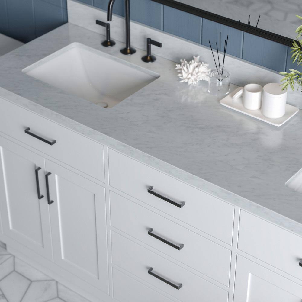 White Double Freestanding Vanity with Marble Top