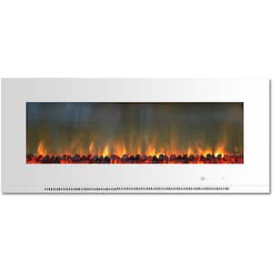 Metropolitan 56 in. Wall-Mount Electric Fireplace in White with Burning Log Display