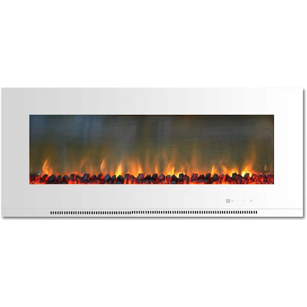 Hanover Fireside 56 in. Wall-Mount Electric Fireplace in White with Burning Log Display