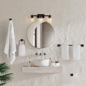 Liam 23.25 in. 3-Light Farmhouse Industrial Vanity Light with Bathroom Hardware Accessory Set Oil RubbedBronze (5-Piece)