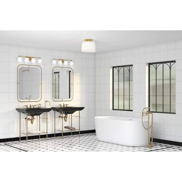 Copeland Collection 33 in. 4-Light Brushed Gold Vanity Light with Etched Opal Glass Shades