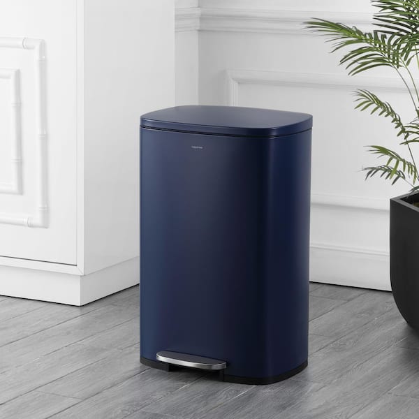 Connor Rectangular 13-Gal. Trash Can with Soft-Close Lid and FREE Mini Trash Can, Denim Blue
