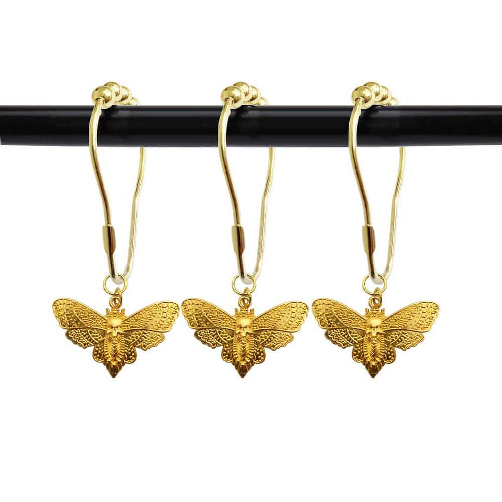 Gold Skull Death Moth Stainless Steel Rustproof Shower Curtain Hooks Halloween Decor Rings Set of 12 price history on PriceWatchPro