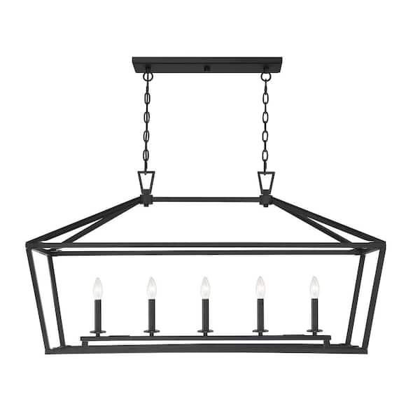 Savoy House Townsend 44 in. W x 23.5 in. H 5-Light Matte Black Linear Chandelier with Metal Cage Frame