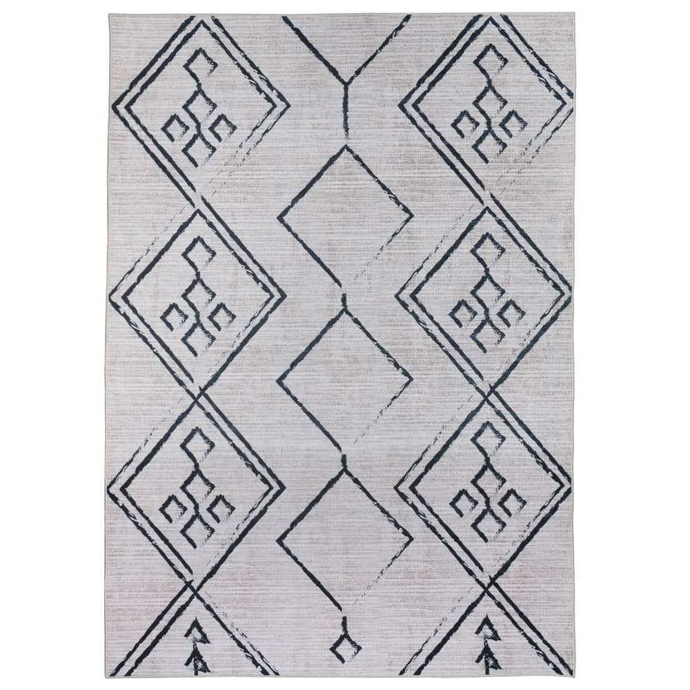 Aspen Creme Black 5 ft. 8 in x 9 ft Machine Washable Tribal Moroccan Bohemian Polyester Non-Slip Backing Area Rug price history on PriceWatchPro