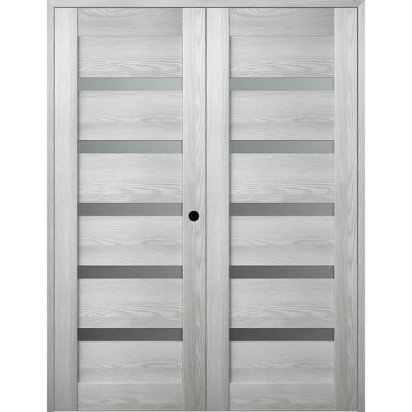 Vona 07-04 36 in. x 96 in. Left Hand Active 7-Lite Frosted Glass Ribeira Ash Wood Composite Double Prehung French Door