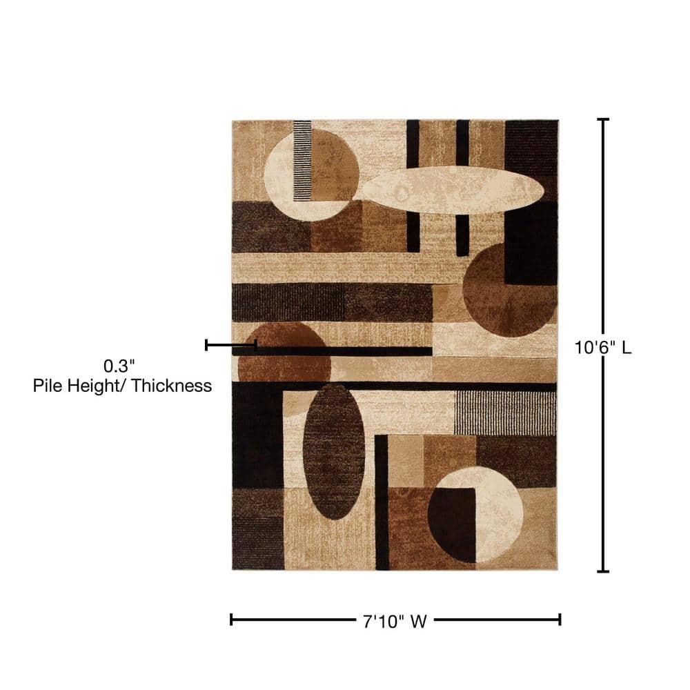 Brown and Beige Geometric Synthetic 8' x 10' Area Rug