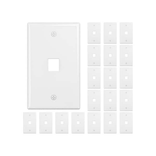 (20-Pack) 1-Gang White Single Outlet Plastic Wall Plate Standard 1-Port for RJ45/HDMI/Coax Inserts FRT-815-1-20