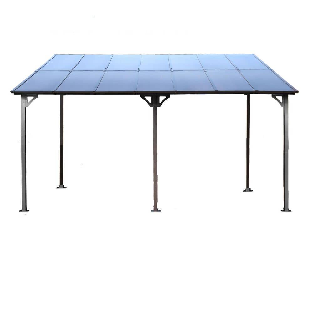 10 ft. x 14 ft. Gray Large Heavy Duty Outdoor Pergola Gazebo, Wall-Mounted Lean to Metal Awning Gazebo with Roof price history on PriceWatchPro