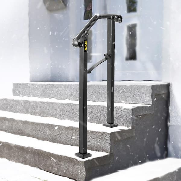 1 ft. Wrought Iron Handrail Fit 1 or 2 Steps Handrails for Outdoor Steps Flexible Porch Railing, Black