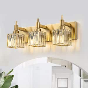 Orillia 19.7 in. 3-Light Modern Gold Bathroom Vanity Light with Crystal Shades