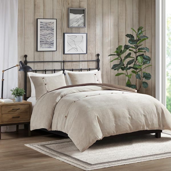 Madison Park Lennox Tan King/Cal King 3-Piece Polyester Corduroy Duvet Cover Set