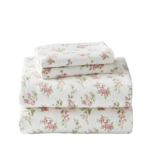 Flower Ditsy Polka Dot 4-Piece Pink White Polyester Queen Sheet Set