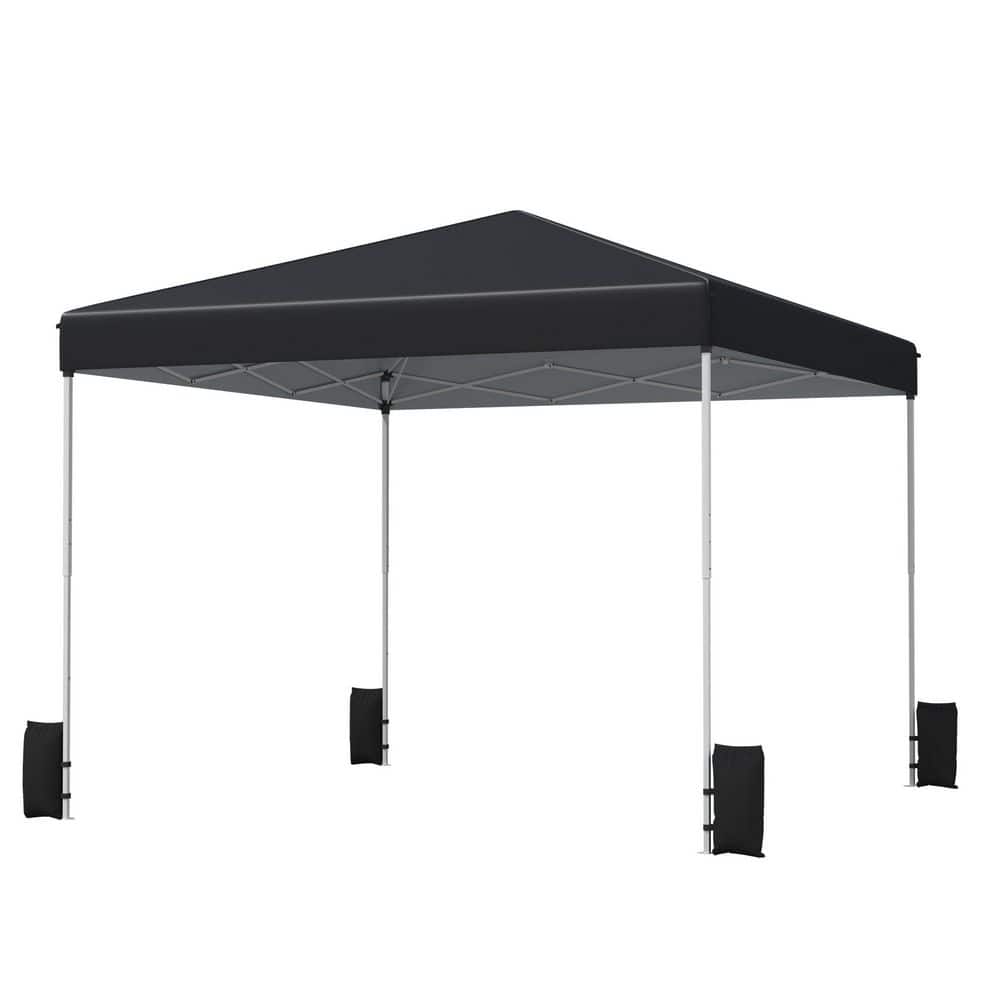 10 ft. x 10 ft. Outdoor Black Pop Up Canopy, Instant Portable Tent with Whe