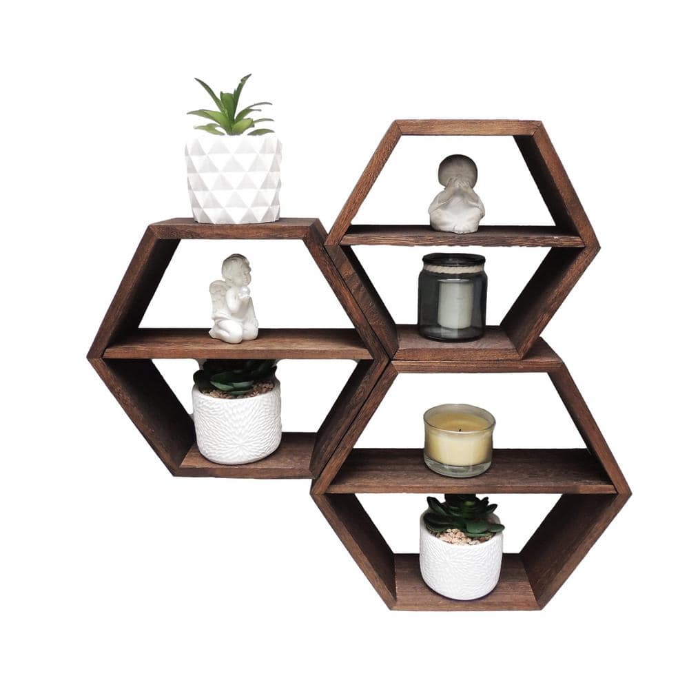 3.9 in. x 15 in. x 15 in. Rustic Brown Wood Decorative Cubby Wall Shelves