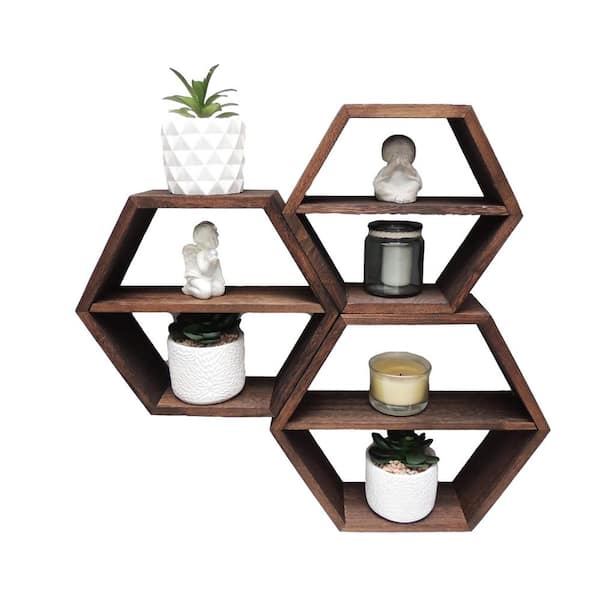 Cubilan 3.9 in. x 15 in. x 15 in. Rustic Brown Wood Decorative Cubby Wall Shelves