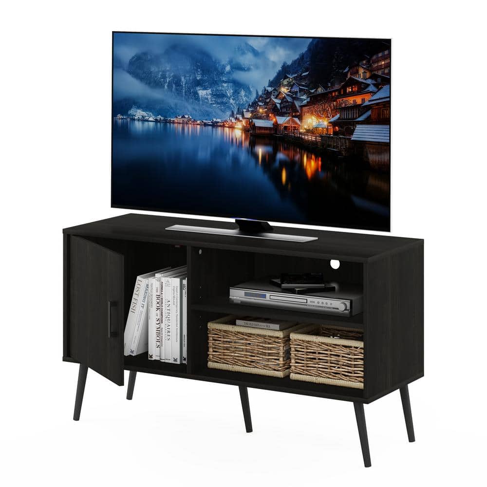 Espresso Mid-Century TV Stand with Cabinet and Shelves