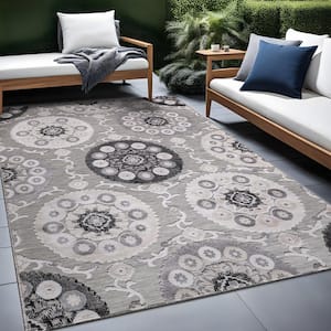 Grey 8 ft. x 10 ft. Equator Medallion Bohemian Indoor Outdoor Area Rug