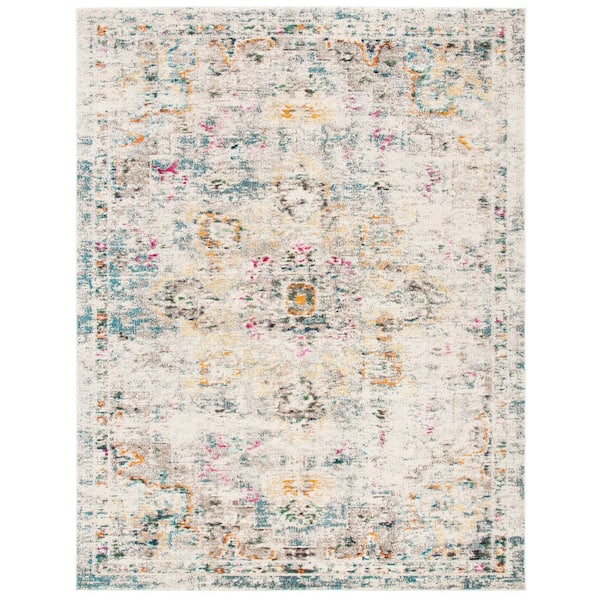 SAFAVIEH Madison Gray/Gold 12 ft. x 18 ft. Border Geometric Floral Medallion Area Rug