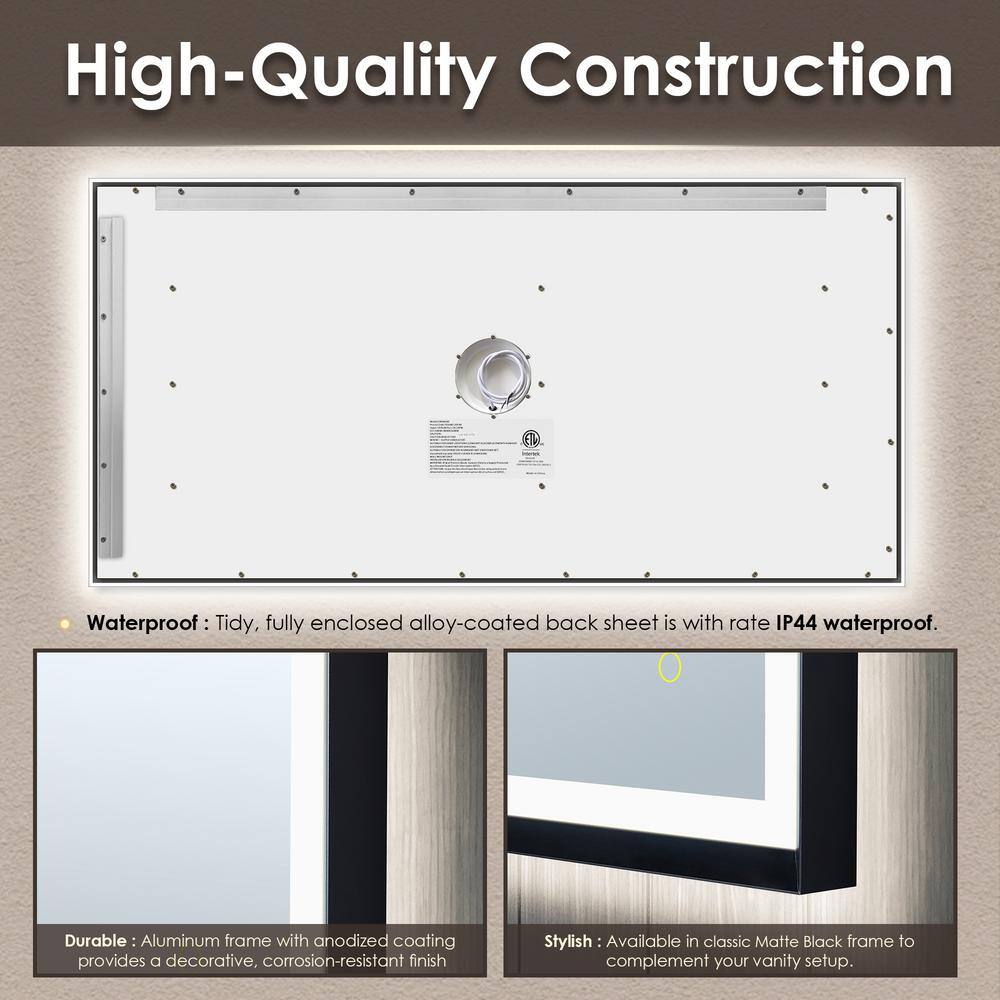Apollo 60" x 30" Matte Black LED Vanity Mirror with Anti-Fog