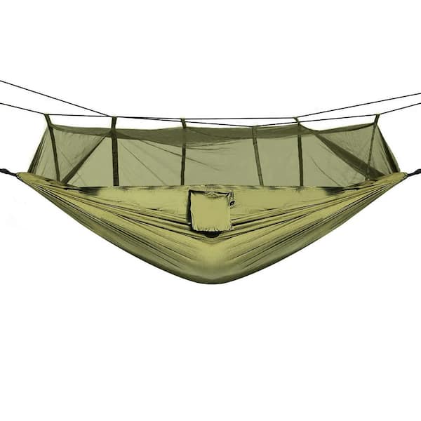 8.5 ft. 2-Person Portable Fabric Hammock, 600 lbs. Max Load Nylon Hanging Bed with Mosquito Net Storage Bag in Green