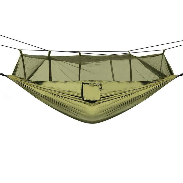 8.5 ft. 2-Person Portable Fabric Hammock, 600 lbs. Max Load Nylon Hanging Bed with Mosquito Net Storage Bag in Green