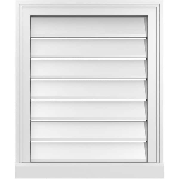 Ekena Millwork 20 in. x 24 in. Vertical Surface Mount PVC Gable Vent: Functional with Brickmould Sill Frame