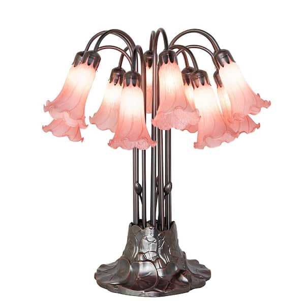 Pond Lily 24 in Mahogany Bronze Victorian Novelty Table Lamp with Pink Glass Shade