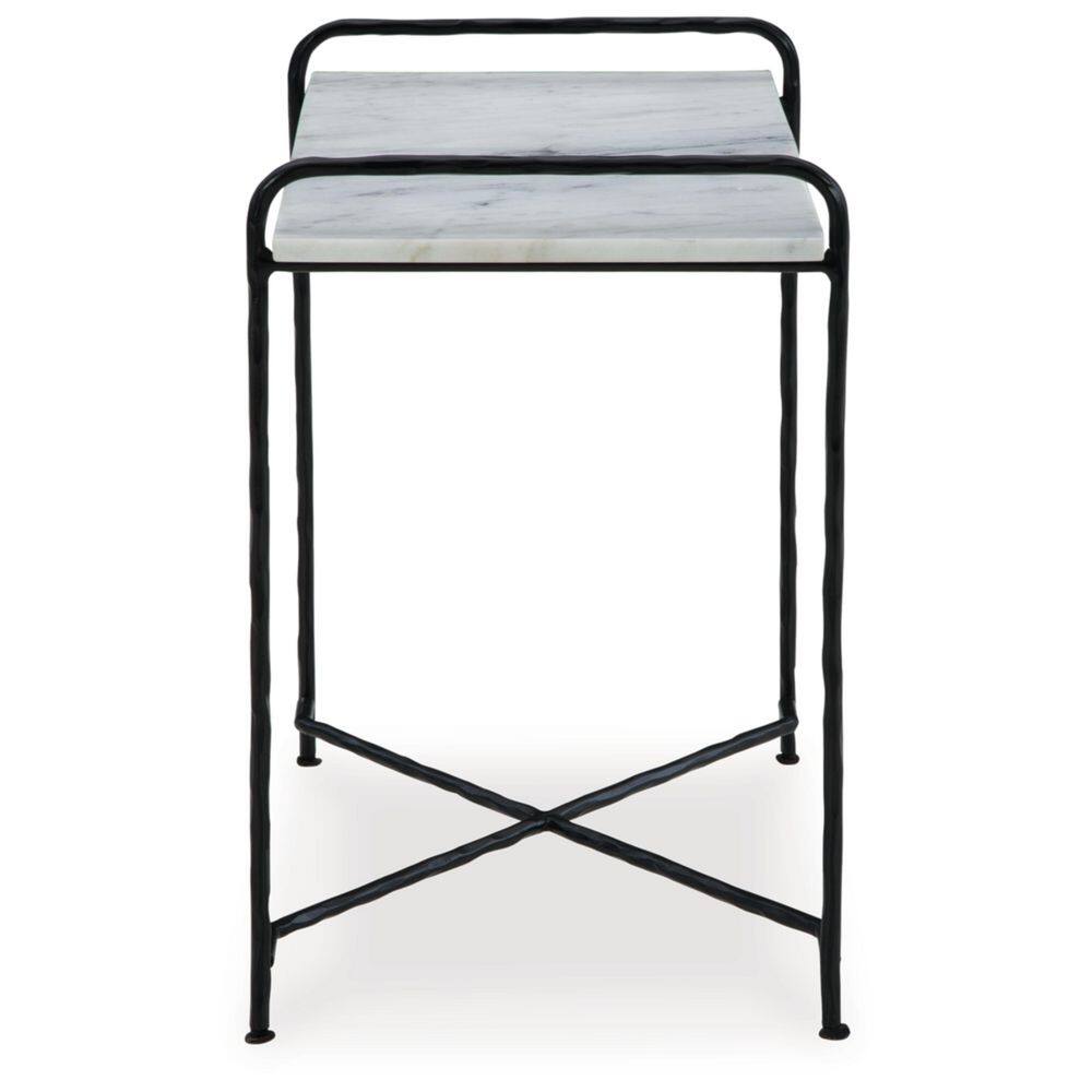 White Marble Top Black Metal Rectangular Accent Table
