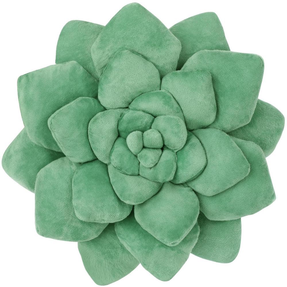 13.8 in. x 13.8 in. Flower Succulent Throw Pillow, Soft Plush Decorative Pi