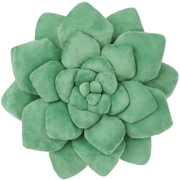 13.8 in. x 13.8 in. Flower Succulent Throw Pillow, Soft Plush Decorative Pillow for Bedroom and Living Room (Dark Green)