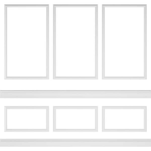 Ekena Millwork 94 1/2 in. (Adjustable 96 in. to 120 in.) 63 sq. ft. Polyurethane Ashford Square Panel Stacked Wall Wainscot Kit Primed