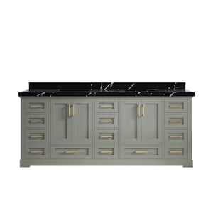 Boston 84 in. W x 22 in. D x 36 in. H Double Sink Bath Vanity in Evergreen with 2 in. Calacatta black qt. Top