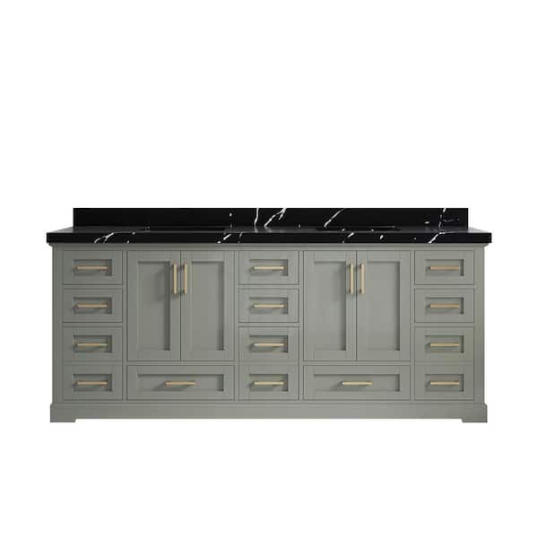 Willow Collections Boston 84 in. W x 22 in. D x 36 in. H Double Sink Bath Vanity in Evergreen with 2 in. Calacatta black qt. Top