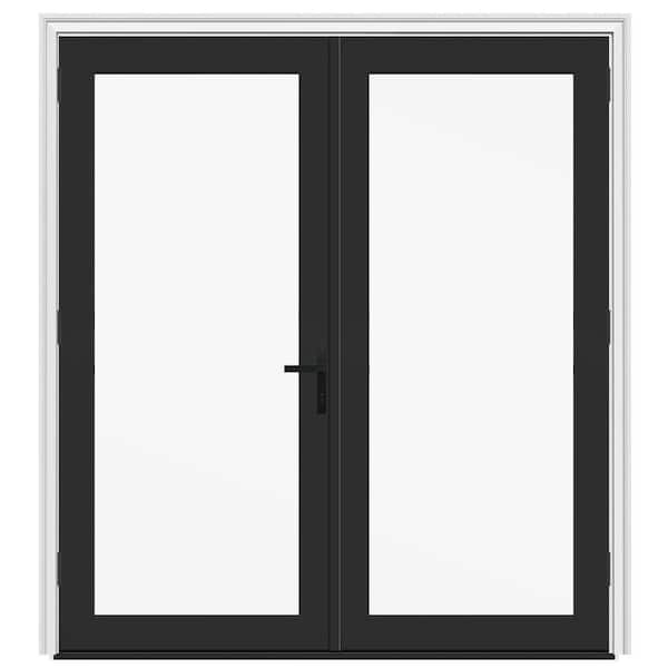 72 in. x 80 in. F4500 Right-Hand/Outswing Black Fiberglass French Patio Door w/ Low-E Glass and Black Handle