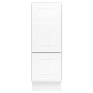 12 in. W x 24 in. D x 34.5 in. H in Shaker White Plywood Ready to Assemble Floor Base Kitchen Cabinet with 3 Drawers