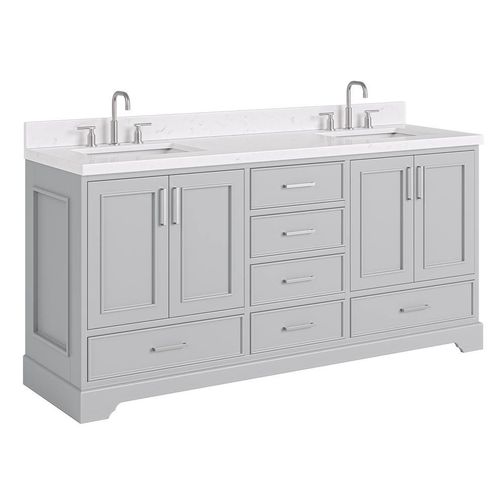 Stafford 72'' Gray Double Bathroom Vanity with Quartz Top
