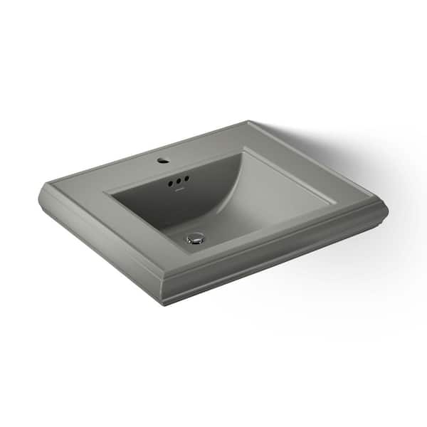 KOHLER Memoirs 5-3/8 in. Ceramic Pedestal Sink Basin Sink in Thunder Grey with Overflow Drain