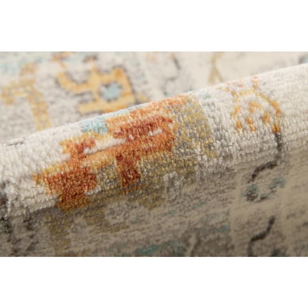 2'X3' Ivory Teal Hand Hooked Uv Treated Bordered Coastal Sea Life Indoor Outdoor Accent Rug