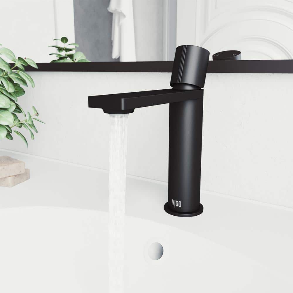 VIGO Halsey Matte Black Solid Brass Single-Hole Bathroom Faucet