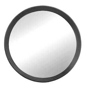 19.8 in. W x 19.8 in. H Elegant Round Black Solid Mango Wood Frame Wall Mirror, Bathroom Round Wall Mirror