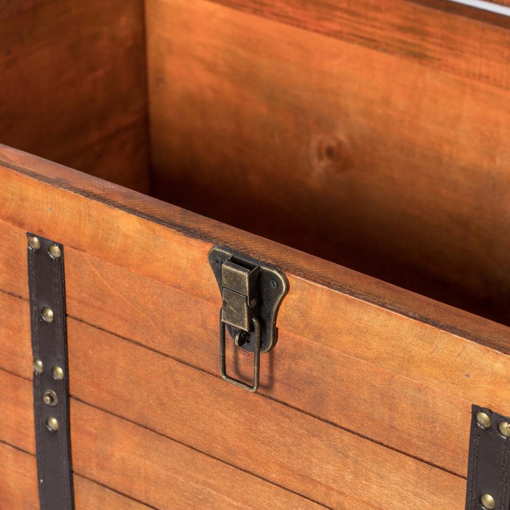 Rustic Brown Large Wooden Storage Trunk with Lockable Latch